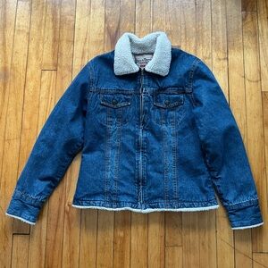 VTG Steve & Barry’s Quality Apparel Sherpa-Lined Zip Up Denim Jacket Women L